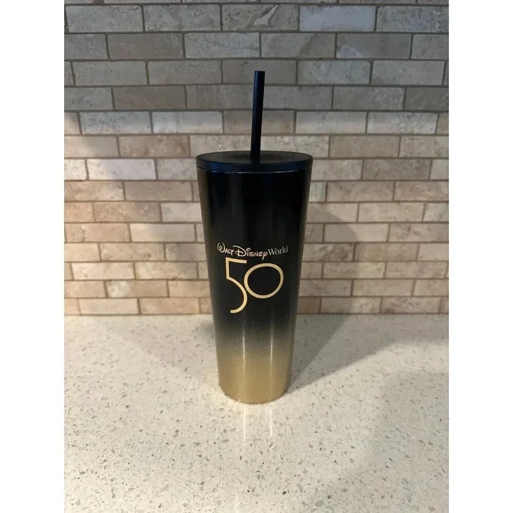 Walt Disney World‎ 50th Anniversary Luxe Logo Starbucks Black Gold Tumbler